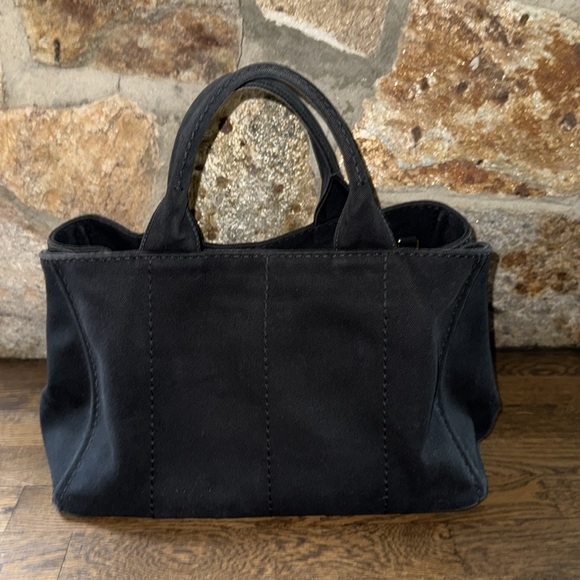 Authentic PRADA Canapa Canvas Shoulder Hand Bag Purse Black - Picture 16 of 17
